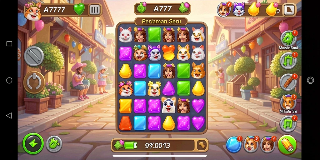 Screenshot A7777 menampilkan gameplay Match-3 yang seru dan menantang.