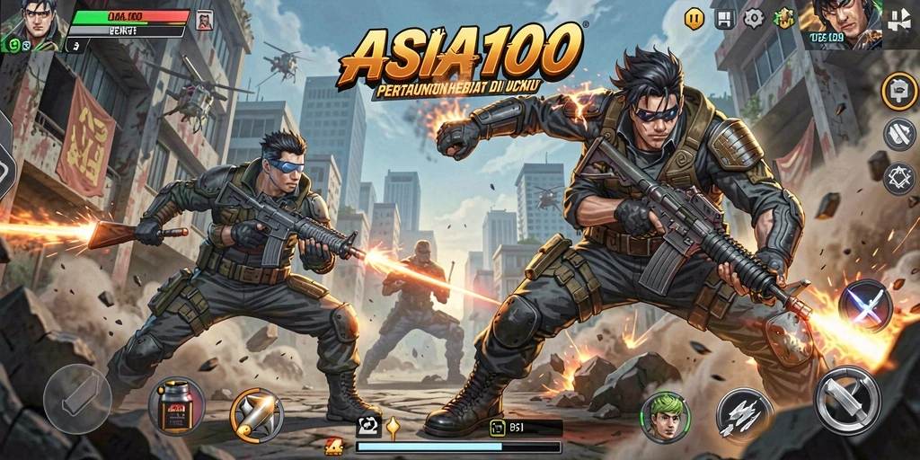 Tangkapan layar pertandingan aksi dalam ASIA100 yang seru dan mendebarkan.