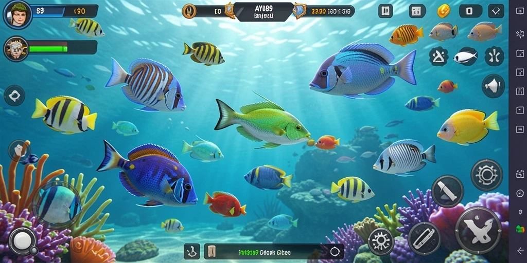 Tampilan gameplay AYU89 dengan berbagai ikan yang menunggu untuk ditembak.