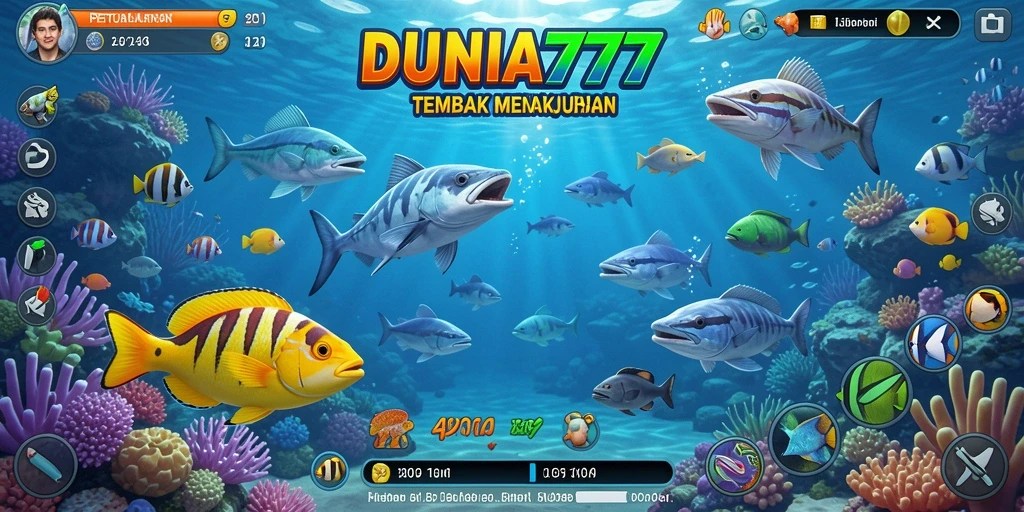 Tampilan gameplay DUNIA777 yang penuh warna dan dinamis saat menembak ikan.