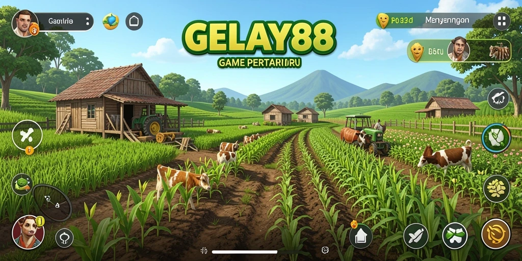 Tangkapan layar gameplay GELAY88 menampilkan aktivitas pertanian yang seru dan interaktif.