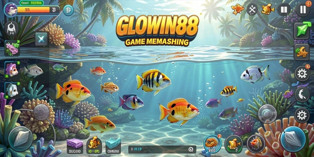 Screenshot gameplay GLOWIN88 menampilkan momen memancing yang penuh warna dan aksi.