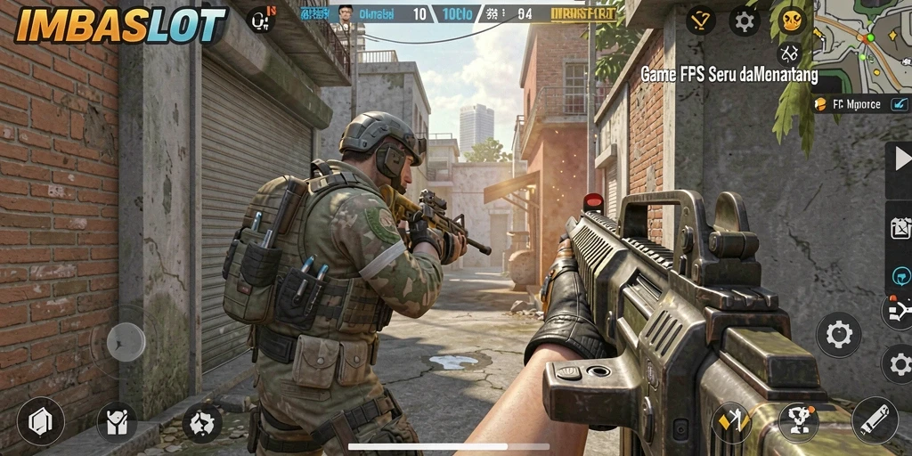 Tangkapan layar utama gameplay IMBASLOT yang intens dan action-packed.