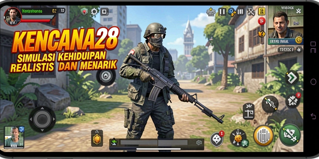 Screenshot gameplay KENCANA28 yang menunjukkan interaksi karakter dan lingkungan.