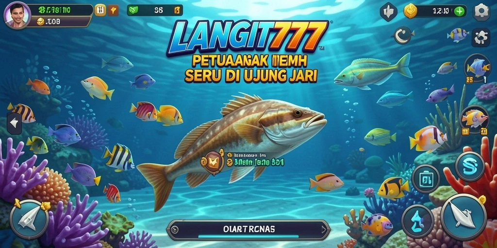 Screenshot menunjukkan momen menembak ikan yang mendebarkan dalam LANGIT777.