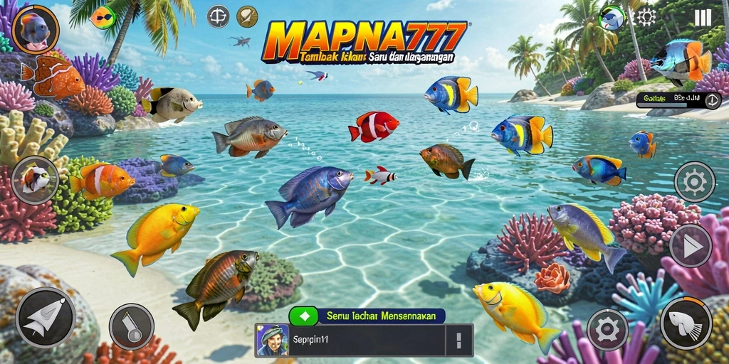 Screenshot gameplay MAPNA777 dengan grafik menawan saat menembak ikan.