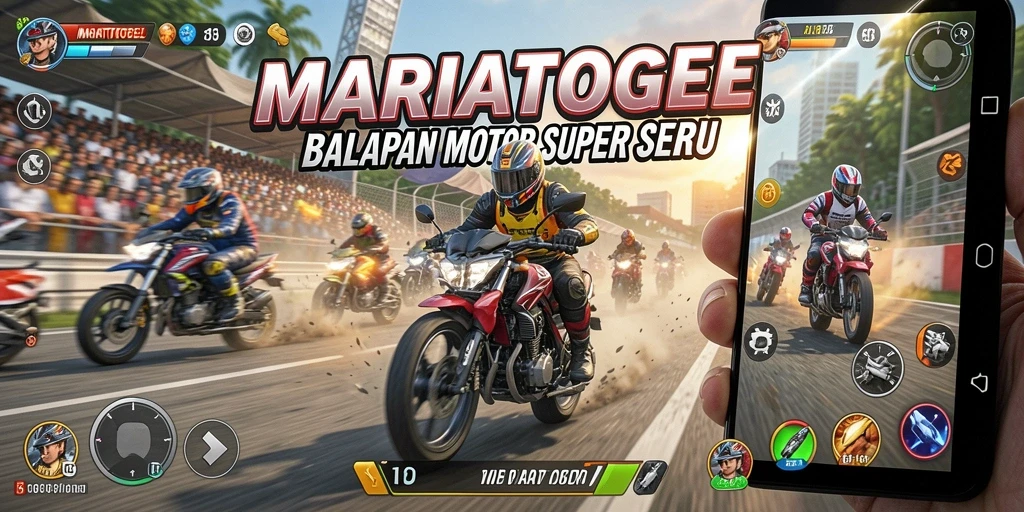 Gameplay seru MARIATOGEL dengan aksi balapan motor yang mendebarkan.