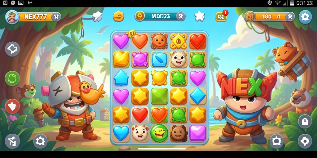 Screenshot NEX777 menampilkan gameplay match-3 yang seru dan mengasyikkan.