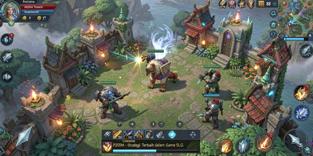 Tampilan screenshot P200M menampilkan pertempuran epik di dalam game SLG.