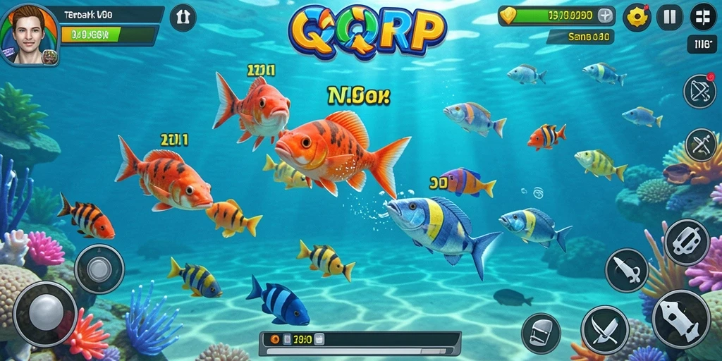 Gameplay seru menangkap ikan dalam QQRP yang penuh warna.