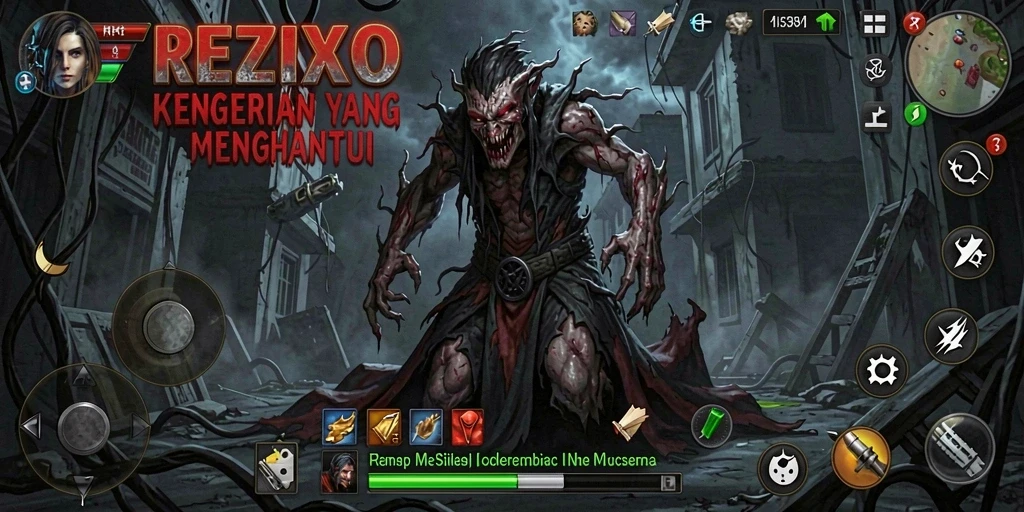 Tampilan gameplay yang mencekam dari REZIXO saat menjelajahi kegelapan.