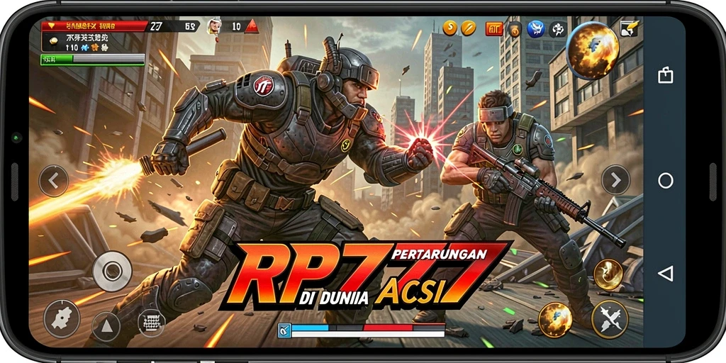 Tangkapan layar gameplay RR777 yang menampilkan aksi para karakter di medan perang.