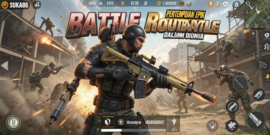 Tampilan gameplay yang mendebarkan dalam pertempuran Battle Royale.