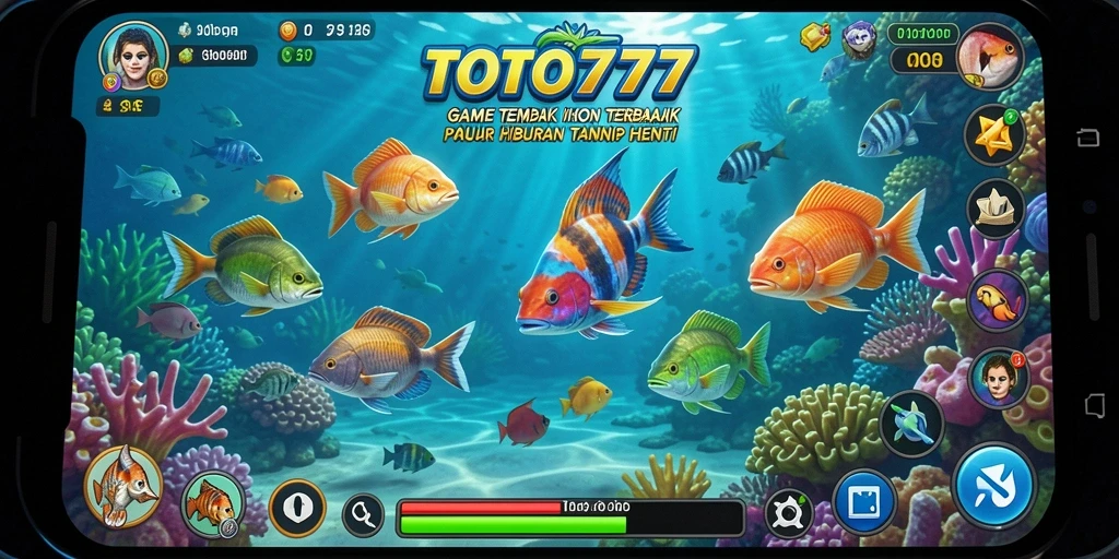 Screenshot menunjukkan momen menembak ikan yang seru dan penuh warna.