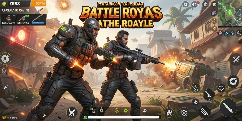 Tampilan gameplay XR88 menampilkan pertarungan seru dalam arena Battle Royale.
