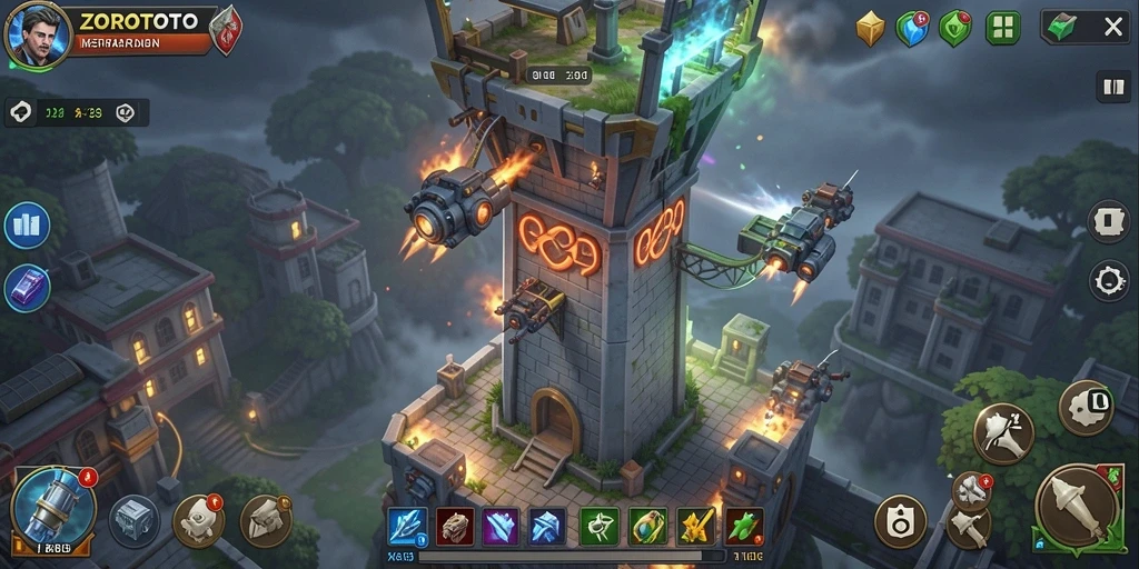 Tampilan gameplay ZOROTOTO dalam aksi Tower Defense yang menegangkan.